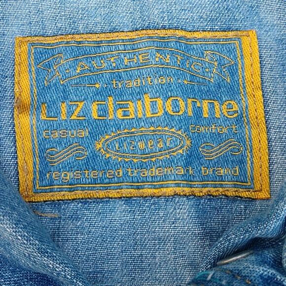 Vintage Liz Claiborne Denim Vest Western Embroidered Trim Preppy size Medium - Picture 16 of 16